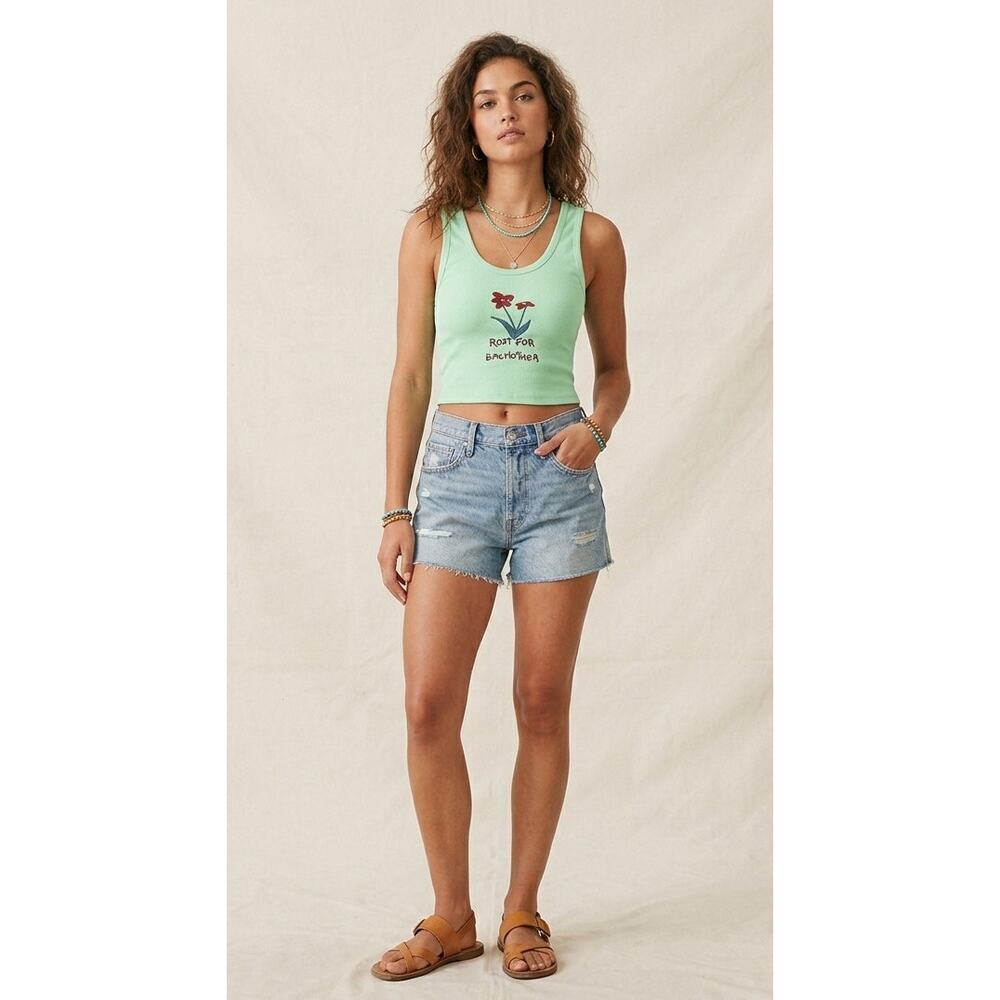 Urban Outfitters Embroidered Root for Eachother Mint Green Crop Tank Top Medium